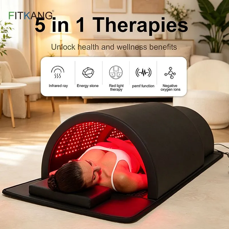 Premium 5-in-1 Red Light Therapy Sauna Dome Far Infrared, PEMF & Crystal Energy Mattress for Full-Body
