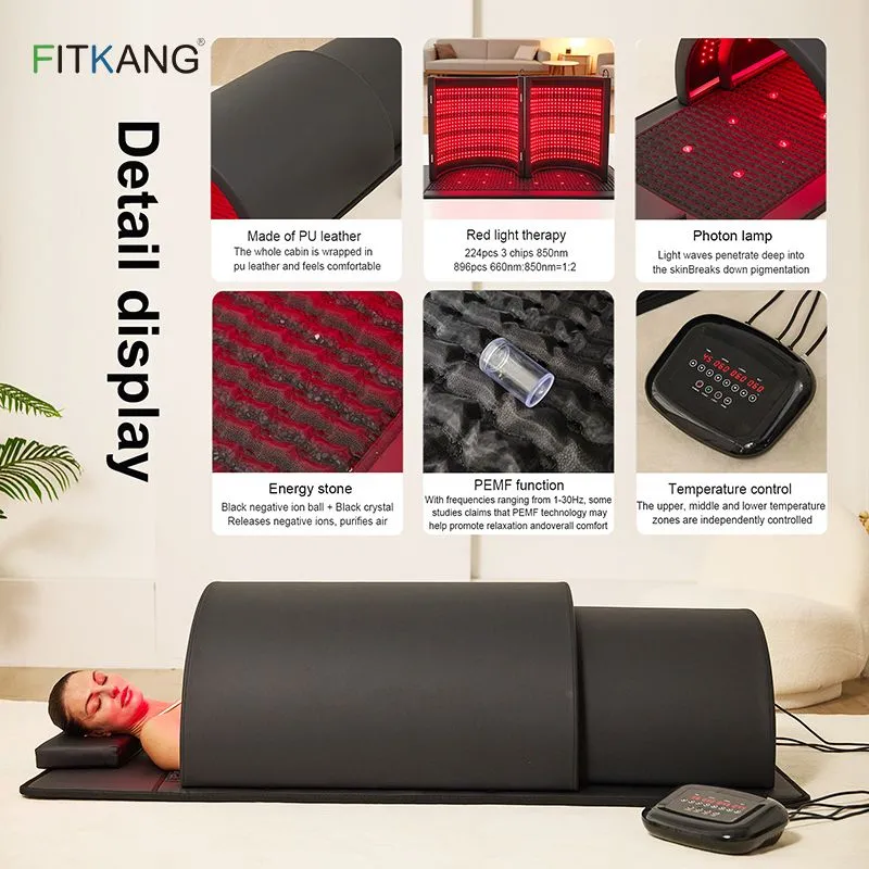 Premium 5-in-1 Red Light Therapy Sauna Dome Far Infrared, PEMF & Crystal Energy Mattress for Full-Body