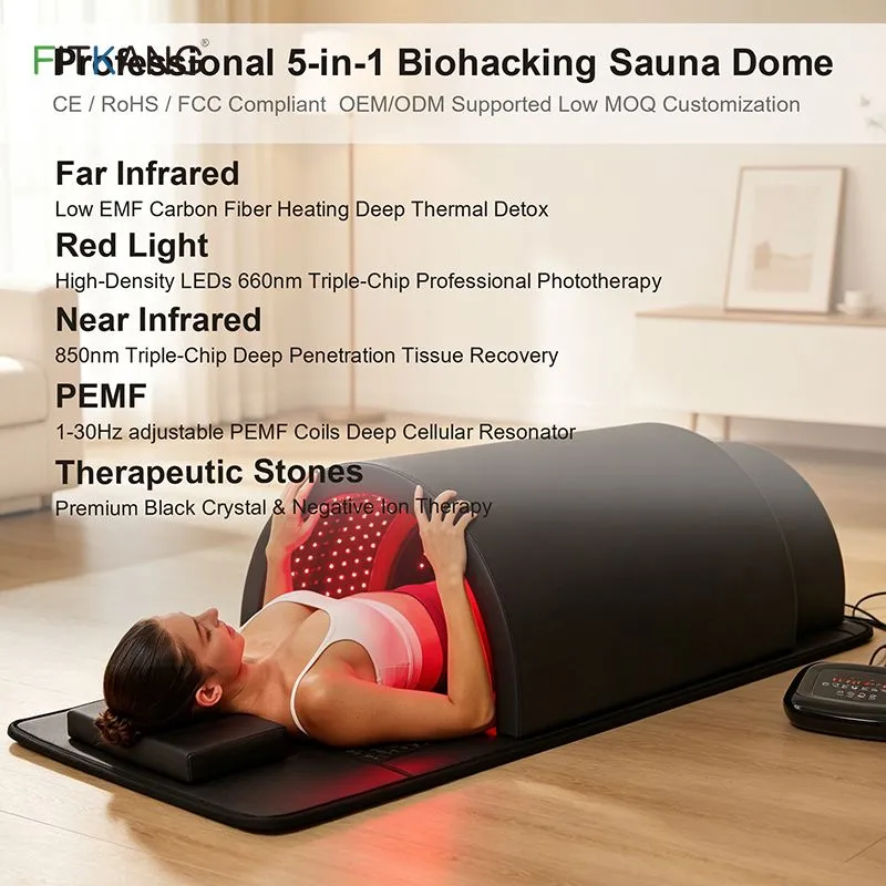 Premium 5-in-1 Red Light Therapy Sauna Dome Far Infrared, PEMF & Crystal Energy Mattress for Full-Body