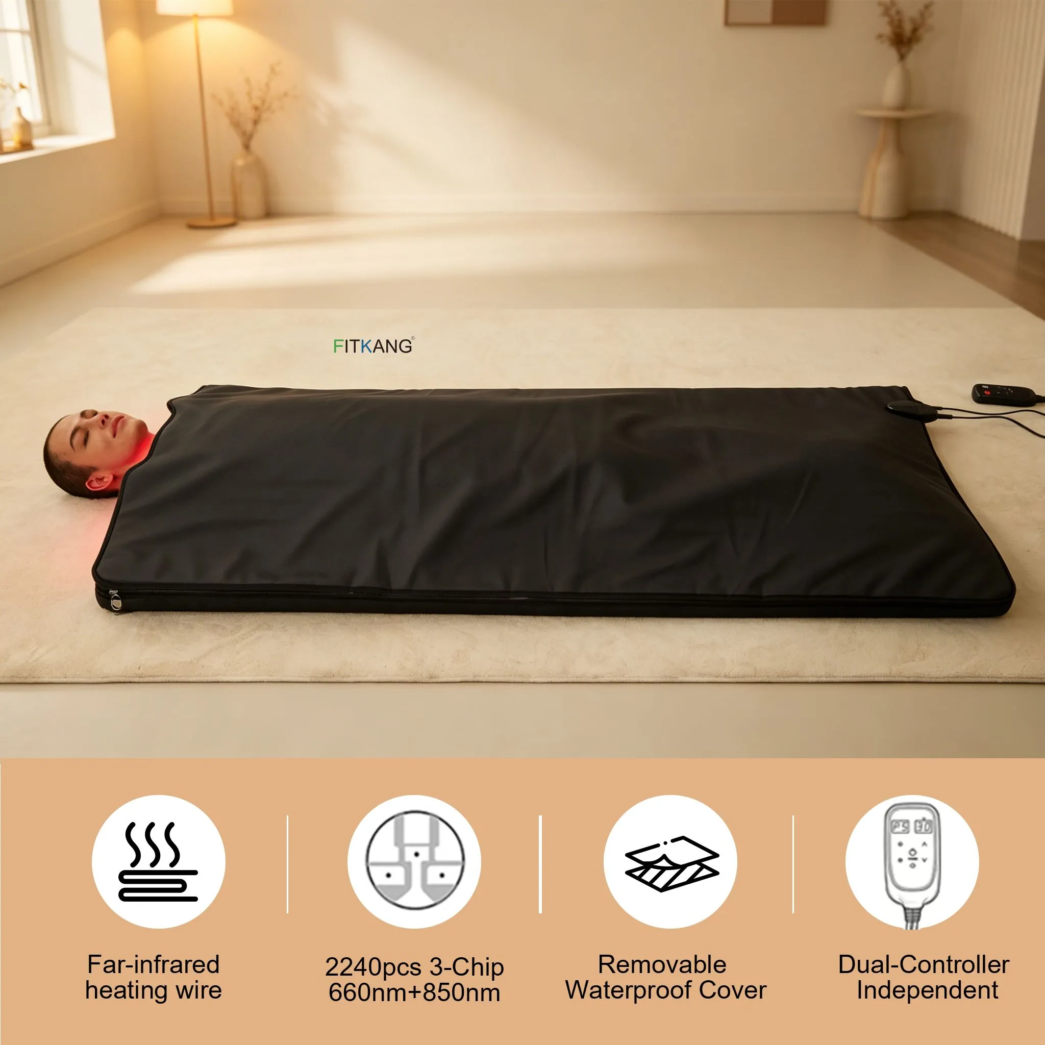 Premium 660nm 850nm Red Light Therapy Blanket 180x180cm Infrared Sauna Pad